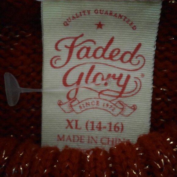 Girls SPARKLY CHRISTMAS SWEATER DRESS Red Gold Cable Knit Party Dress Short Slvs - Picture 5 of 8